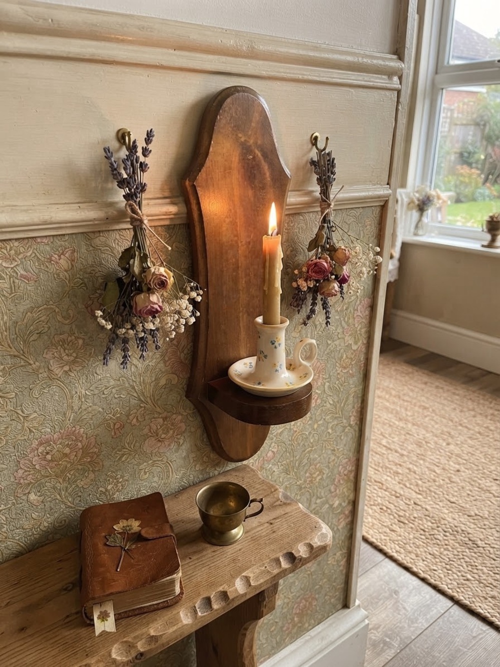 Wooden Wall-Mounted Decor Candle Holder in Brown